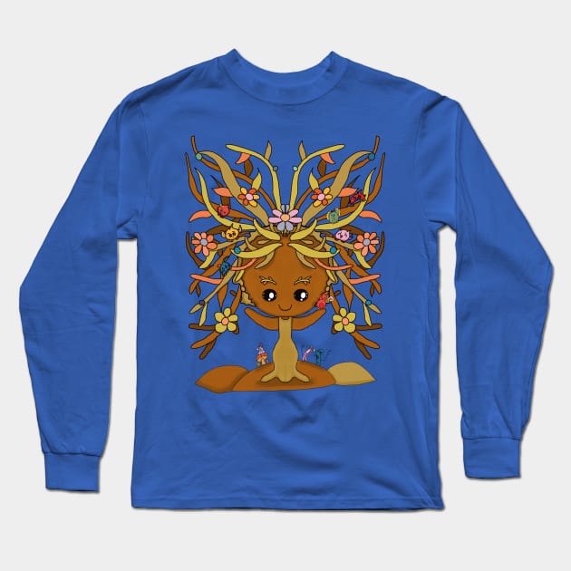 Summer tree cute girl Long Sleeve T-Shirt by Floflo art